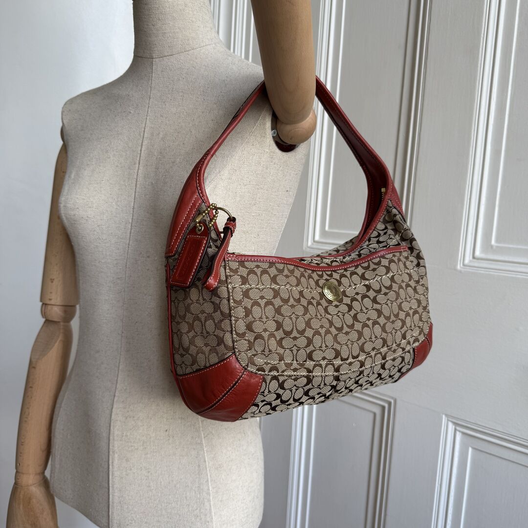 Coach Mini Signature Red Hobo Shoulder Bag