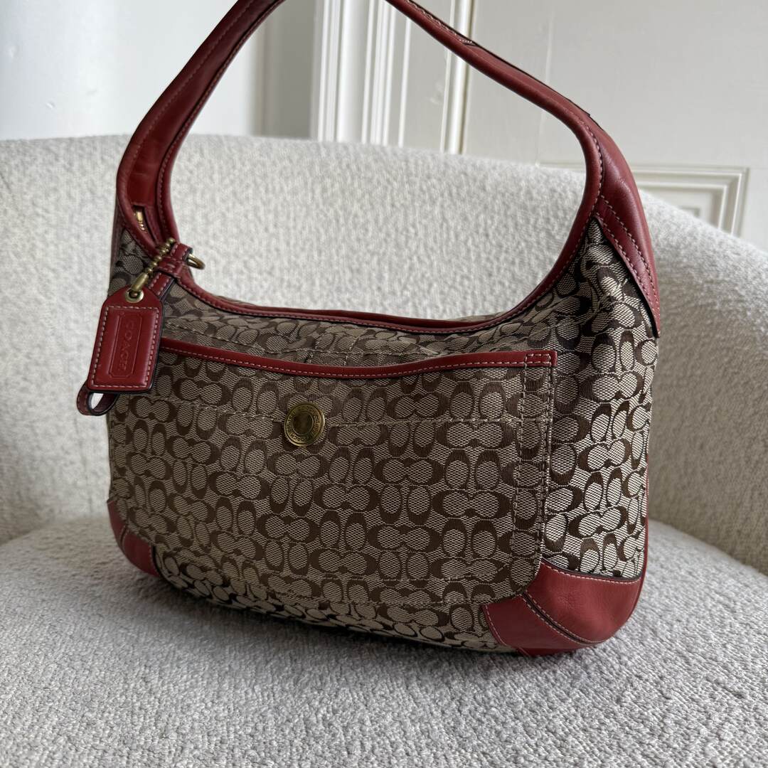 Coach Mini Signature Red Hobo Shoulder Bag