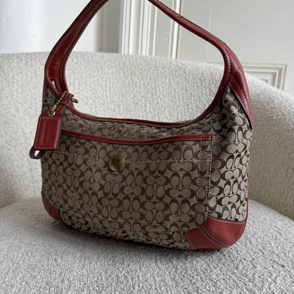 Coach Mini Signature Red Hobo Shoulder Bag