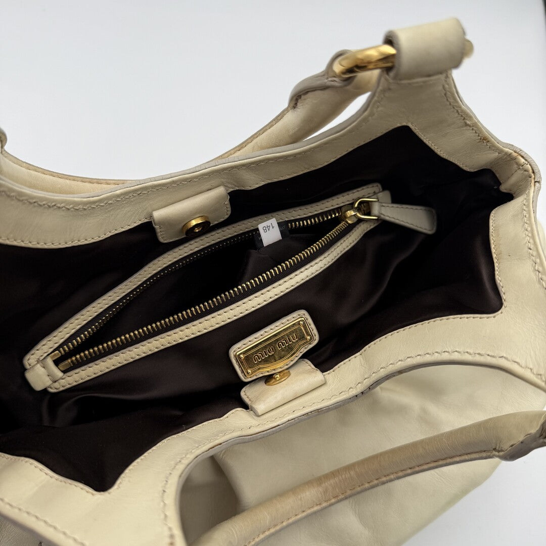 Miu Miu Hobo Leather Beige Shoulder Bag