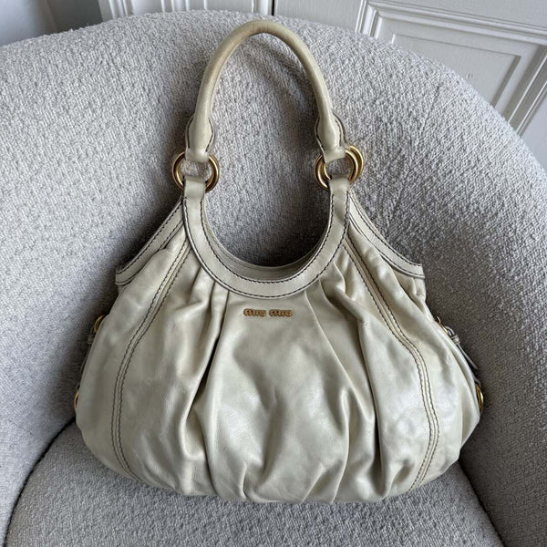 Miu Miu Hobo Leather Beige Shoulder Bag