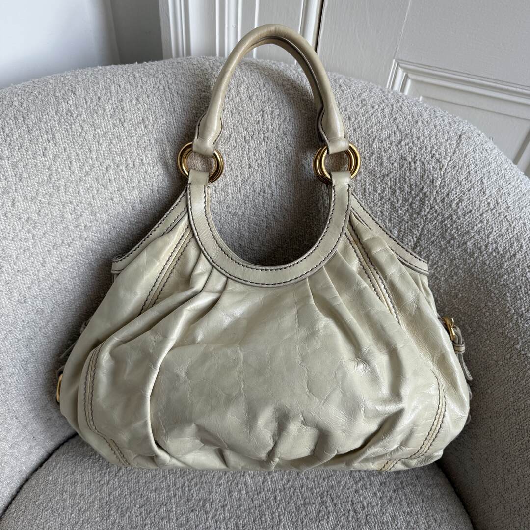 Miu Miu Hobo Leather Beige Shoulder Bag