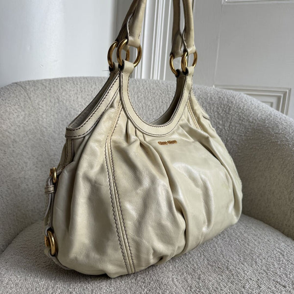 Miu Miu Hobo Leather Beige Shoulder Bag