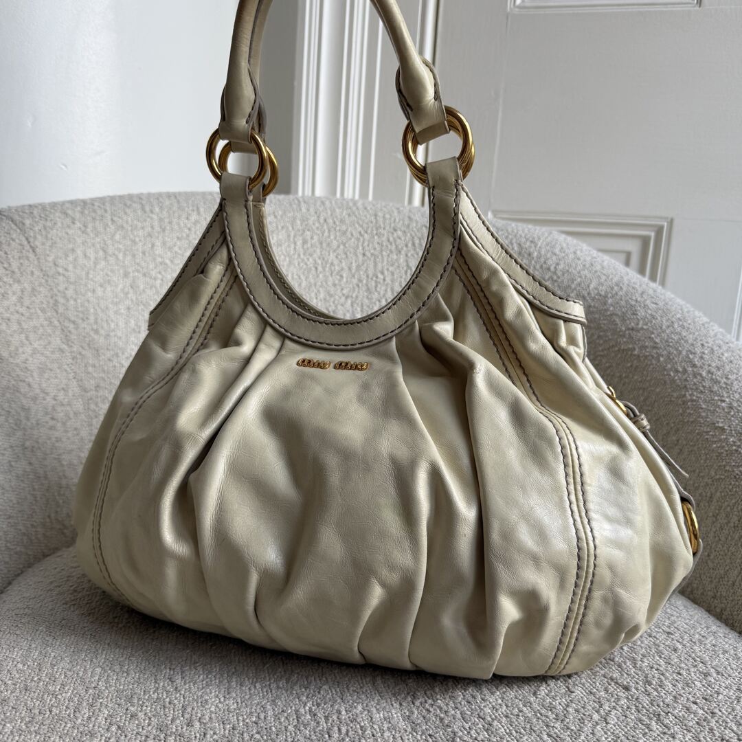 Miu Miu Hobo Leather Beige Shoulder Bag
