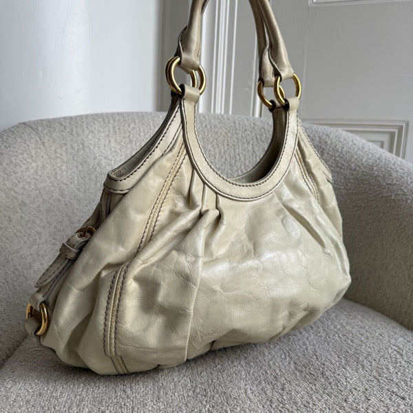 Miu Miu Hobo Leather Beige Shoulder Bag