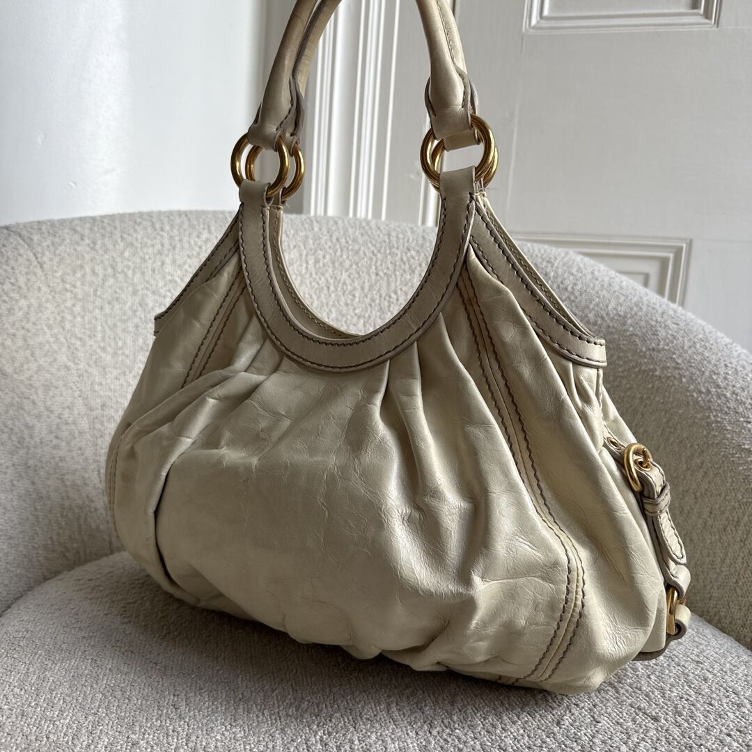 Miu Miu Hobo Leather Beige Shoulder Bag
