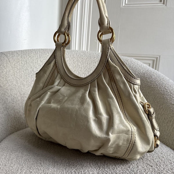 Miu Miu Hobo Leather Beige Shoulder Bag