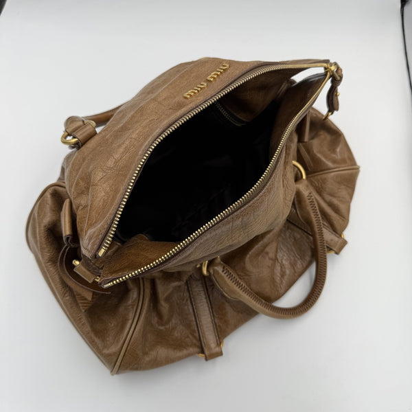 Miu Miu Vitello Lux Brown Leather Handbag