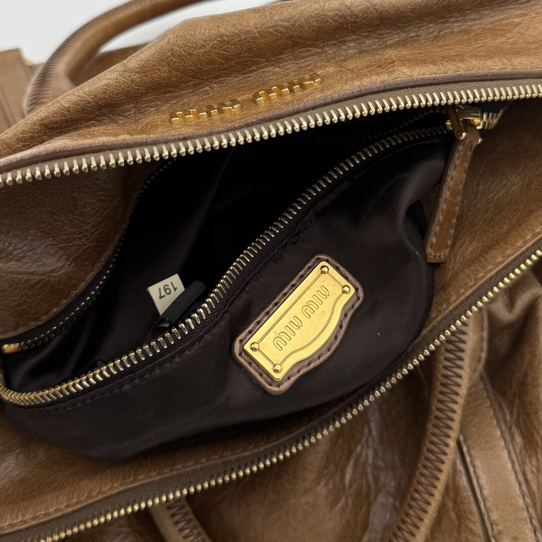 Miu Miu Vitello Lux Brown Leather Handbag