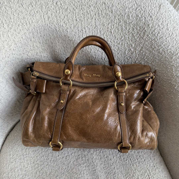 Miu Miu Vitello Lux Brown Leather Handbag