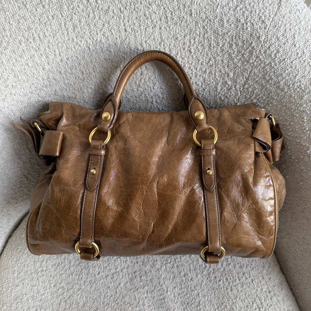Miu Miu Vitello Lux Brown Leather Handbag