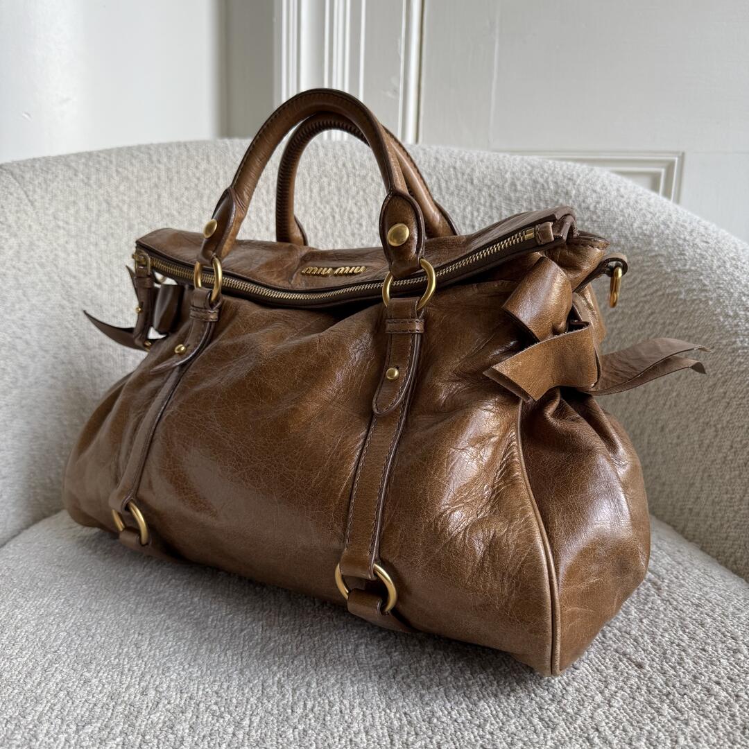 Miu Miu Vitello Lux Brown Leather Handbag