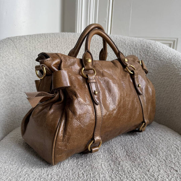 Miu Miu Vitello Lux Brown Leather Handbag
