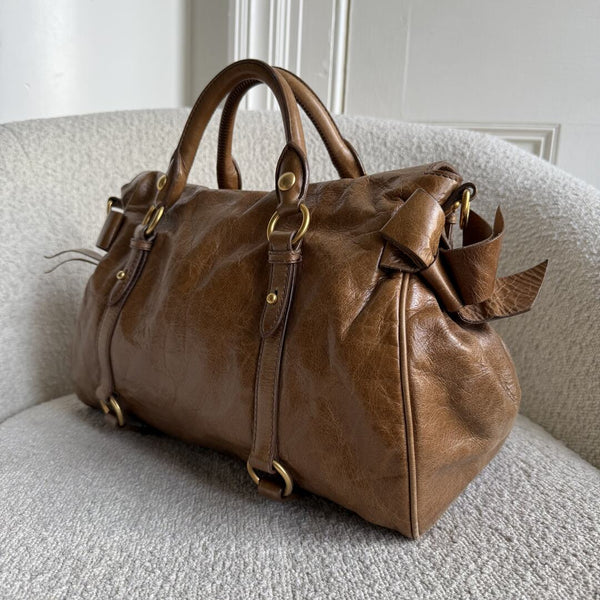 Miu Miu Vitello Lux Brown Leather Handbag