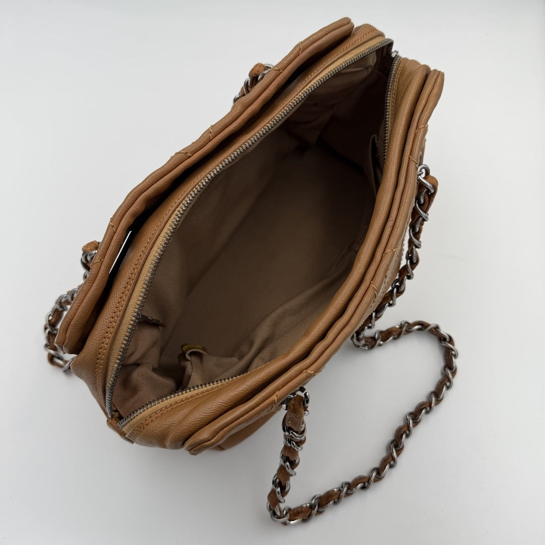 2005 Chanel CC Wild Stitch Caramel Brown Leather Shoulder Bag