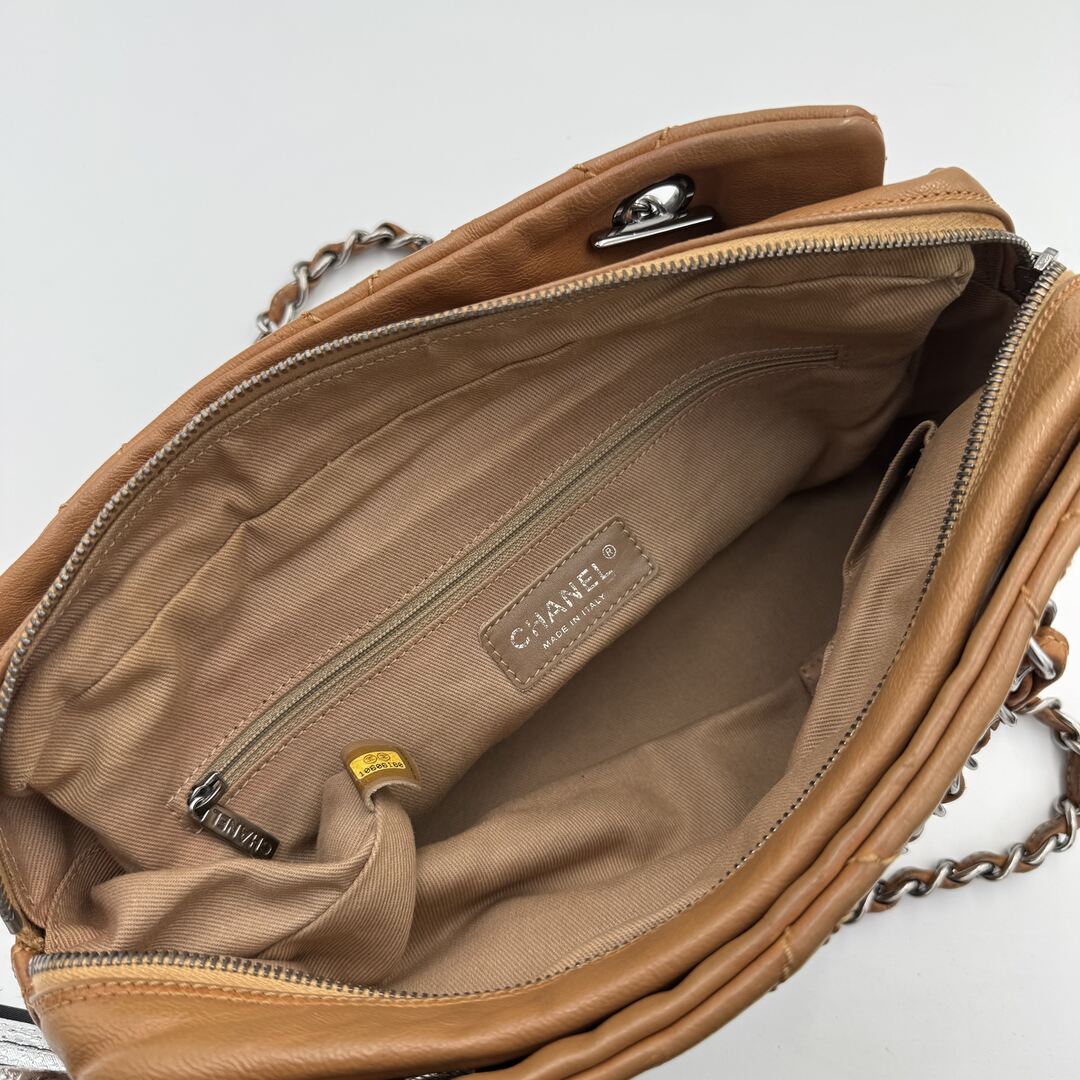 2005 Chanel CC Wild Stitch Caramel Brown Leather Shoulder Bag