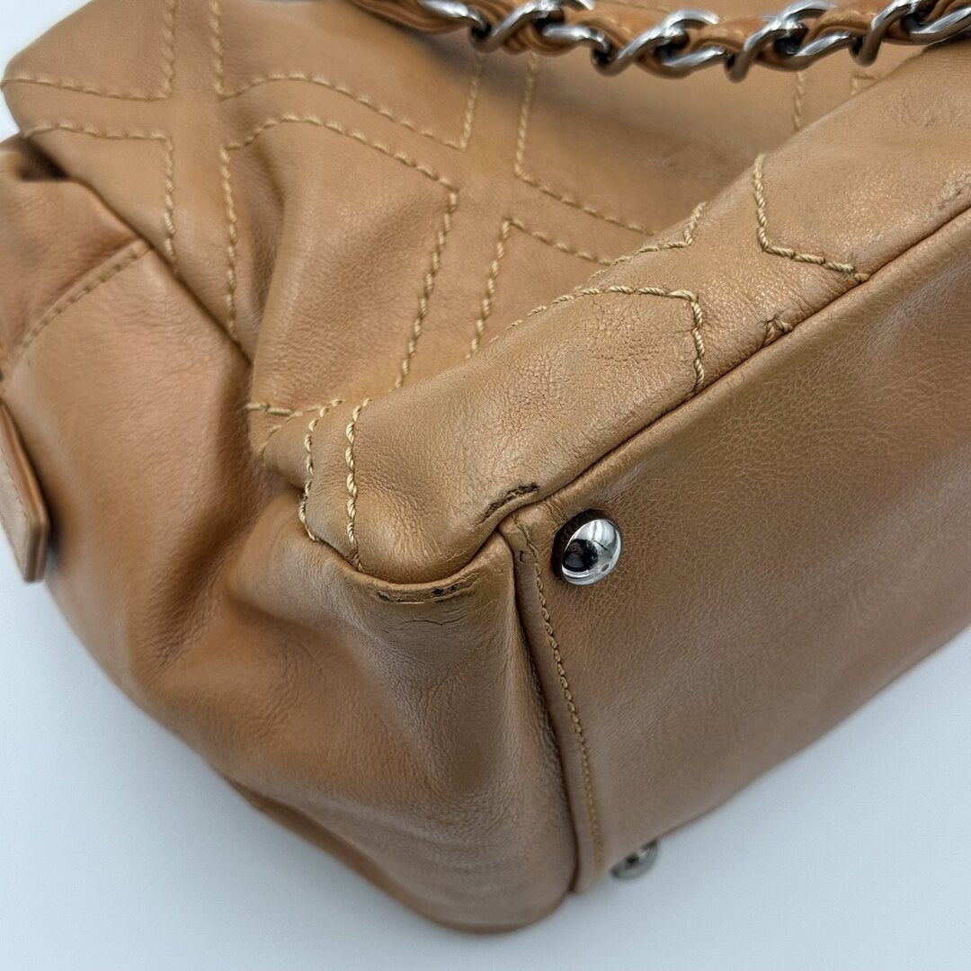 2005 Chanel CC Wild Stitch Caramel Brown Leather Shoulder Bag