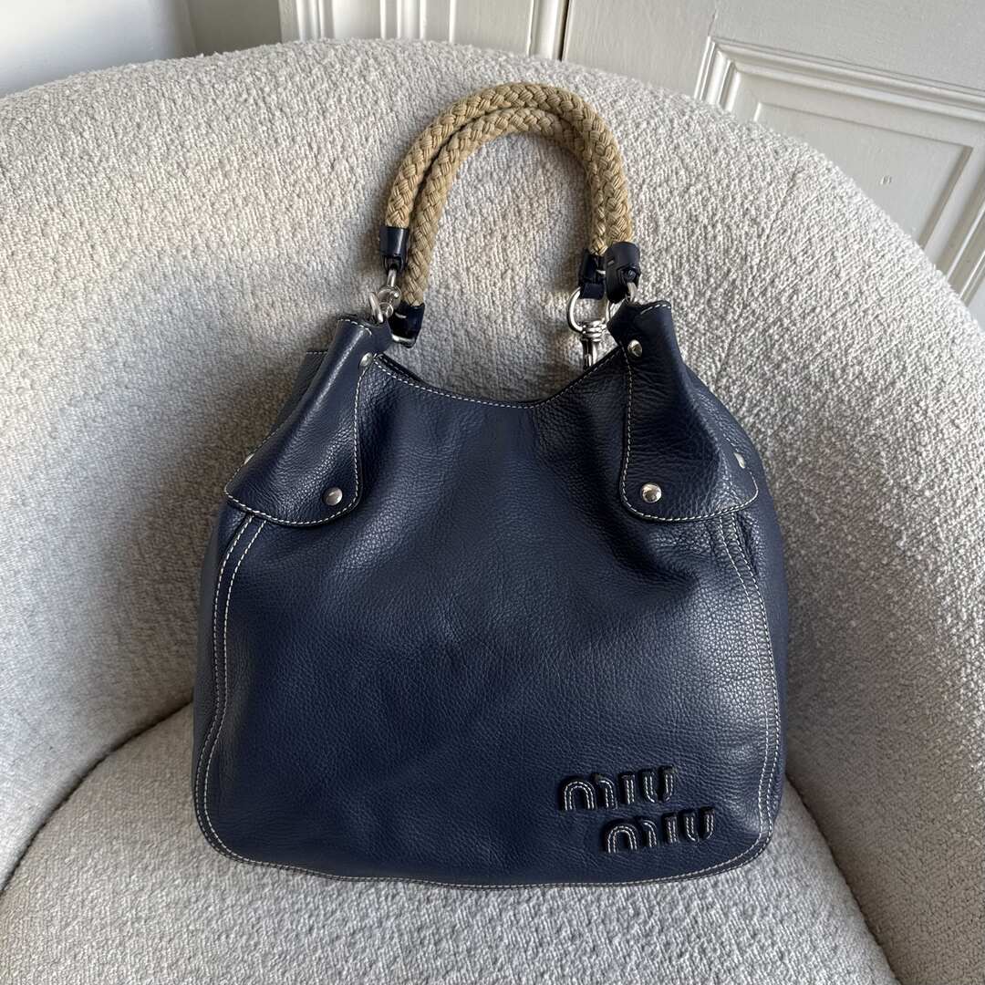 Rare Miu Miu Hobo Leather Navy Shoulder Bag