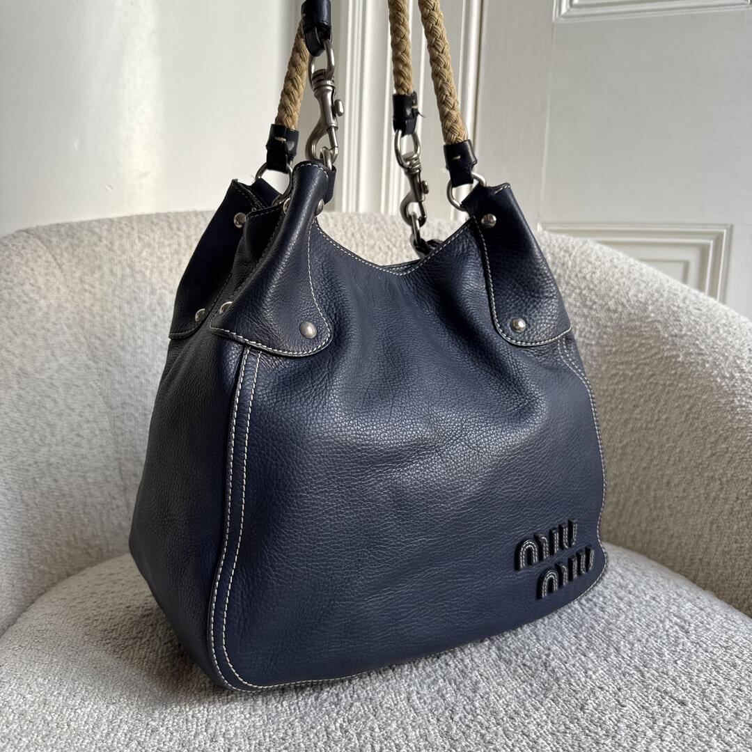 Rare Miu Miu Hobo Leather Navy Shoulder Bag