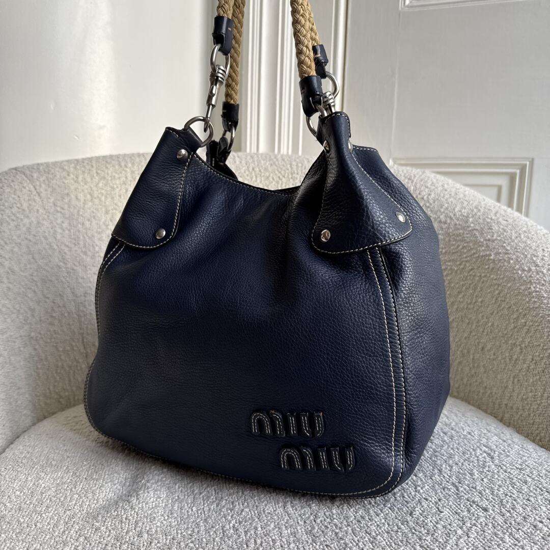 Rare Miu Miu Hobo Leather Navy Shoulder Bag