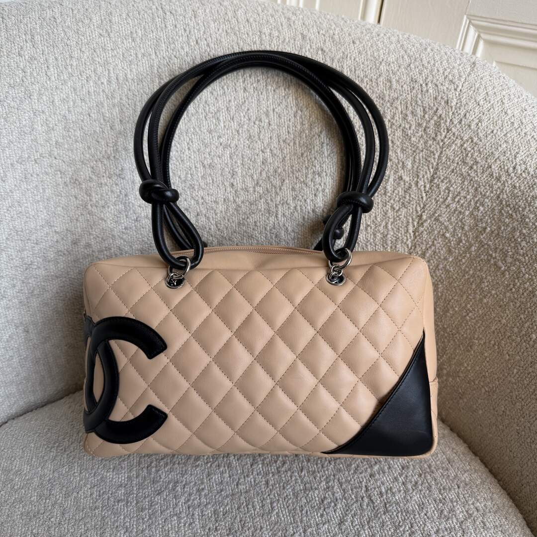 2005 Chanel Cambon Quilted Beige Bowling Shoulder Bag
