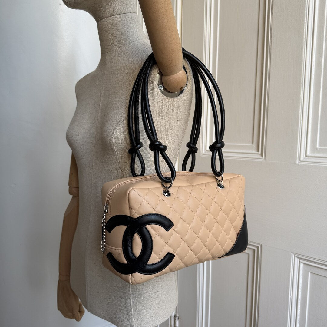 2005 Chanel Cambon Quilted Beige Bowling Shoulder Bag