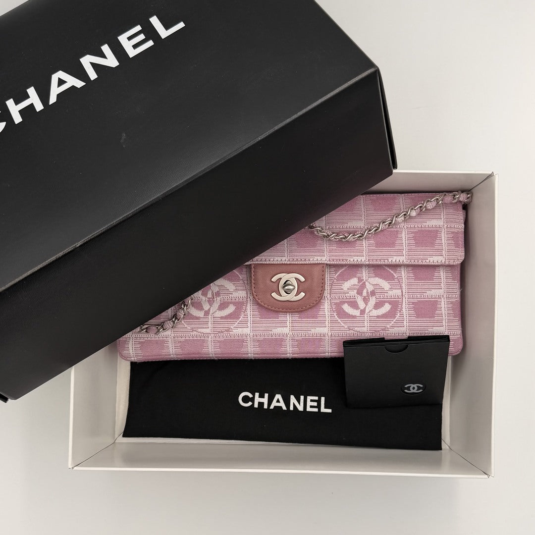 2002 Chanel East West Travel Line Pink Flap Shoulder Bag