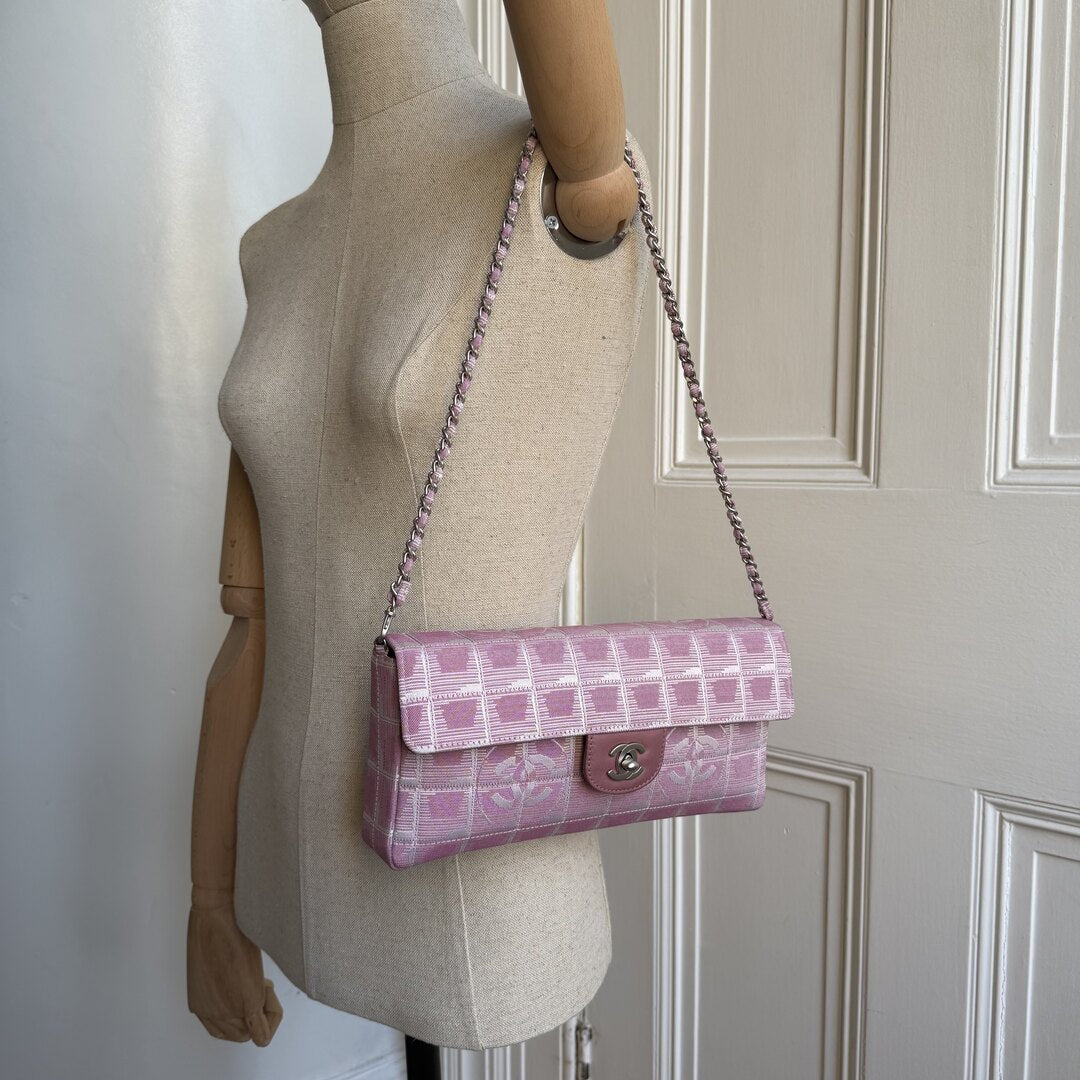 2002 Chanel East West Travel Line Pink Flap Shoulder Bag