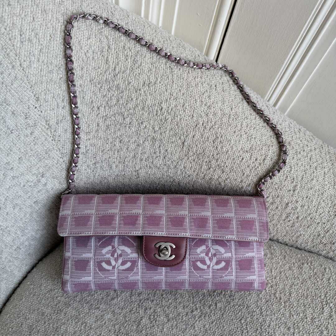 2002 Chanel East West Travel Line Pink Flap Shoulder Bag