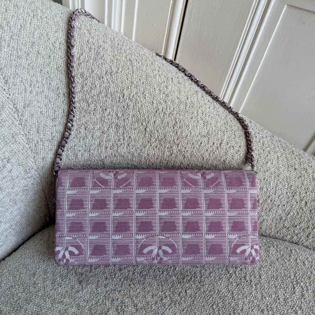 2002 Chanel East West Travel Line Pink Flap Shoulder Bag