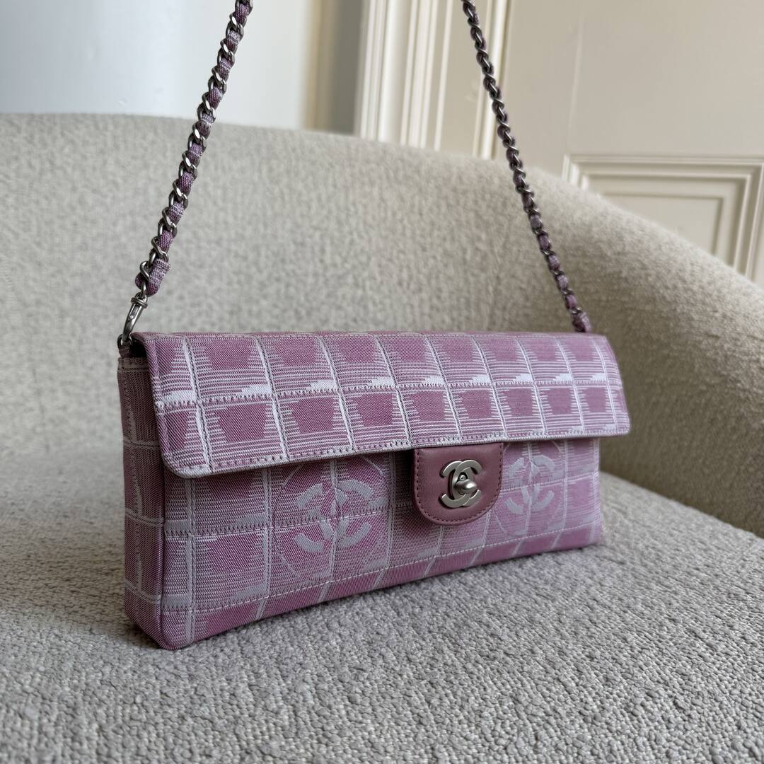 2002 Chanel East West Travel Line Pink Flap Shoulder Bag