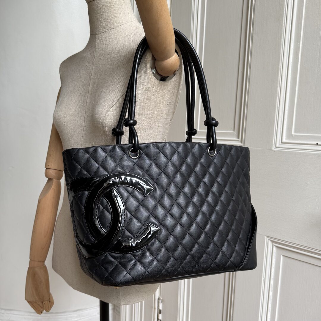 2010 Chanel Cambon Quilted Black Tote Bag