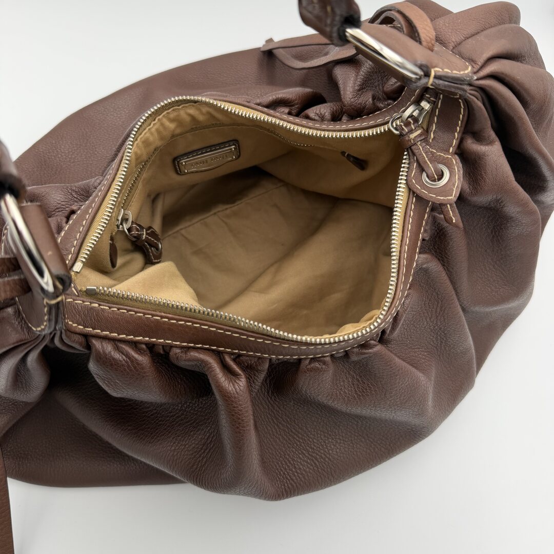 Miu Miu Hobo Leather Brown Large Shoulder Bag
