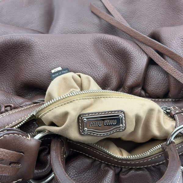 Miu Miu Hobo Leather Brown Large Shoulder Bag