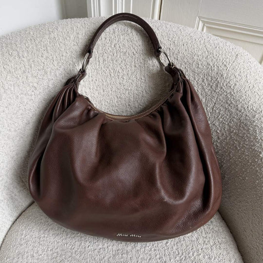 Miu Miu Hobo Leather Brown Large Shoulder Bag