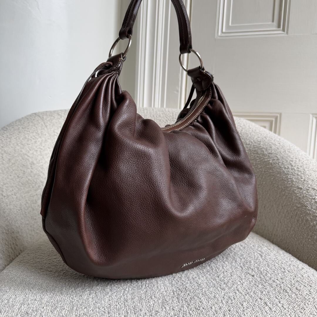 Miu Miu Hobo Leather Brown Large Shoulder Bag