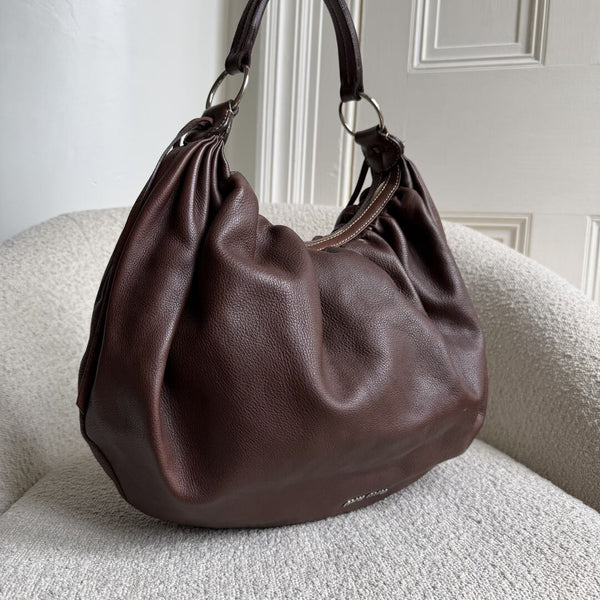 Miu Miu Hobo Leather Brown Large Shoulder Bag