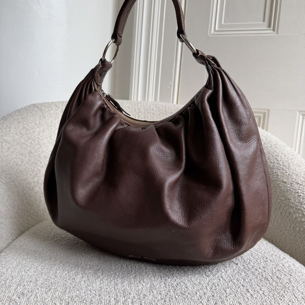 Miu Miu Hobo Leather Brown Large Shoulder Bag