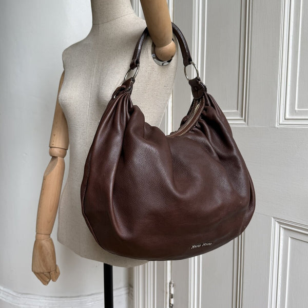 Miu Miu Hobo Leather Brown Large Shoulder Bag