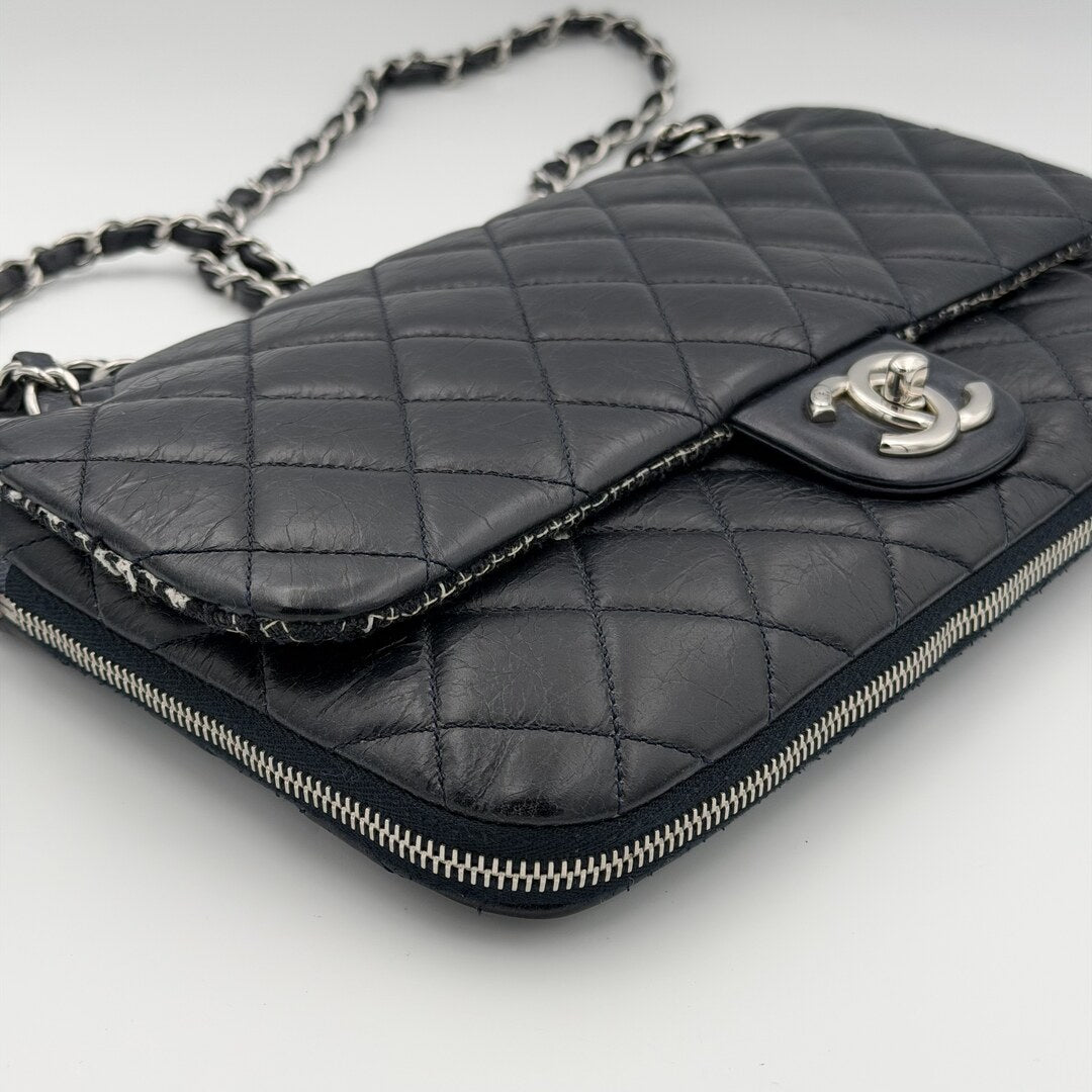2014 Chanel CC Classic Lambskin Dark Blue Flap Shoulder Bag