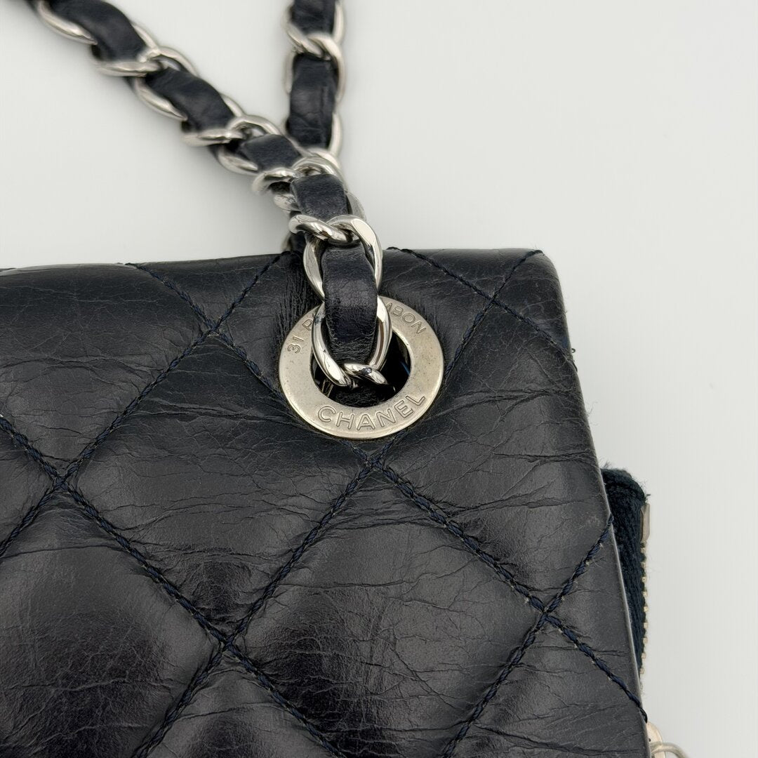 2014 Chanel CC Classic Lambskin Dark Blue Flap Shoulder Bag