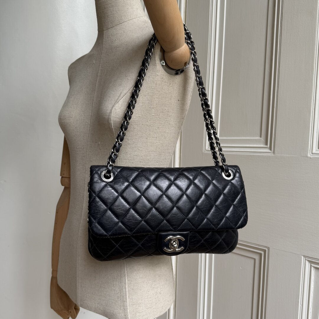 2014 Chanel CC Classic Lambskin Dark Blue Flap Shoulder Bag