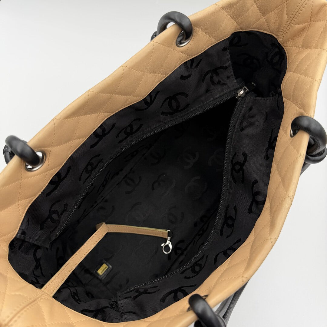 2005 Chanel Cambon Quilted Beige Tote Bag