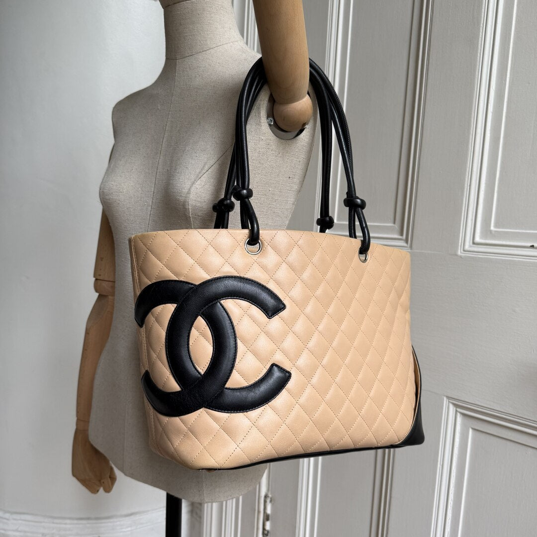 2005 Chanel Cambon Quilted Beige Tote Bag