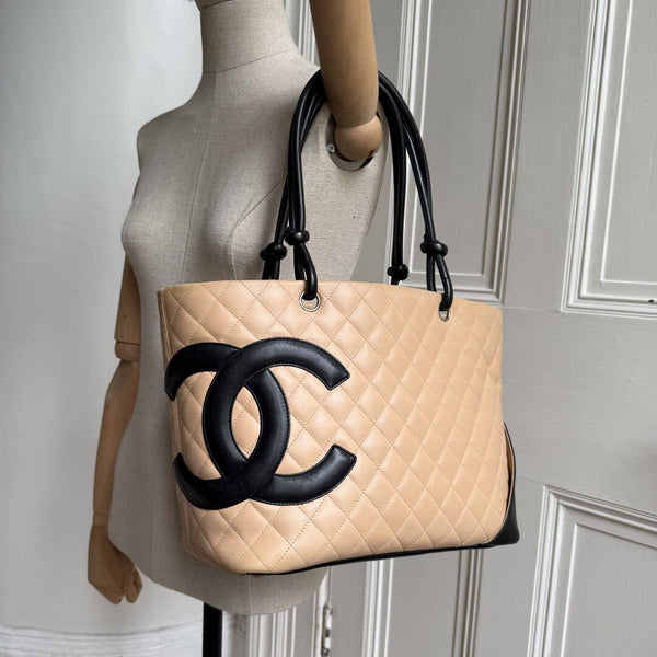 2005 Chanel Cambon Quilted Beige Tote Bag
