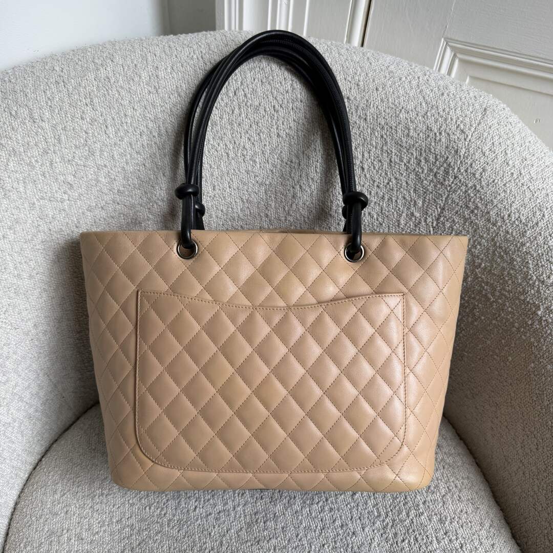 2005 Chanel Cambon Quilted Beige Tote Bag