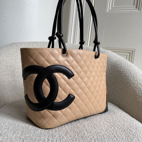 2005 Chanel Cambon Quilted Beige Tote Bag