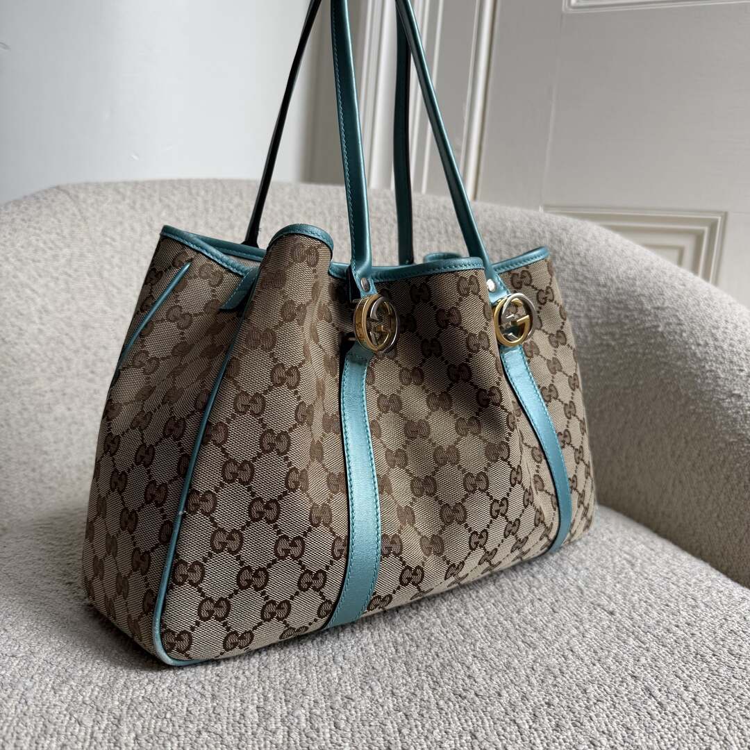 Gucci GG Twins Blue Leather Tote Bag