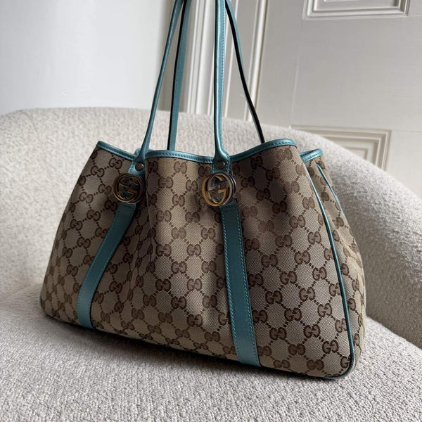 Gucci GG Twins Blue Leather Tote Bag
