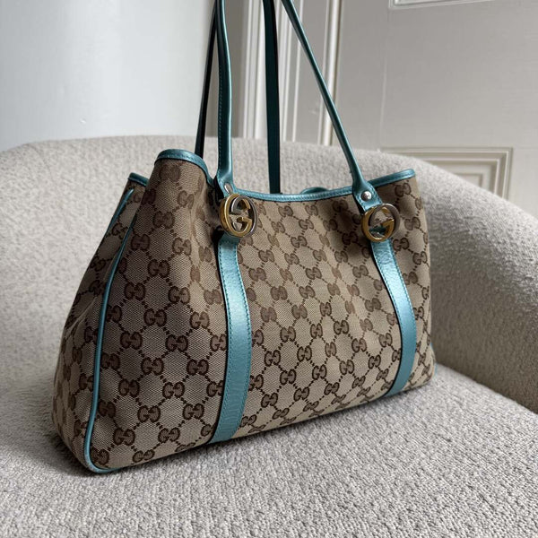 Gucci GG Twins Blue Leather Tote Bag